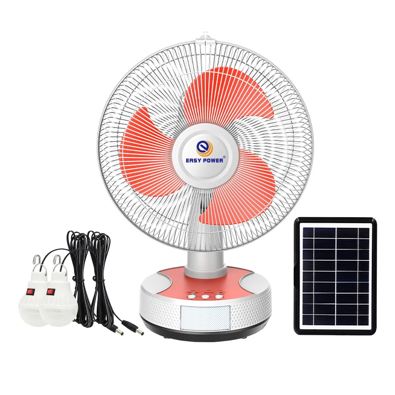 EP-2512  easy operate solar power rechargeable fan with Led light AC DC table fan rechargeable battery operated fan for home
