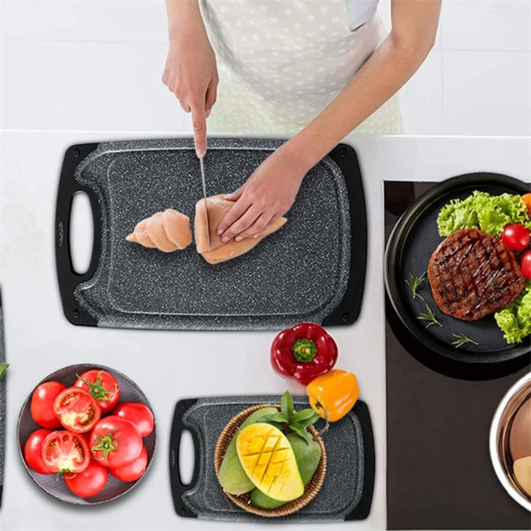 Безопасная для мытья в посудомоечной машине мраморная дизайнерская кухонная разделочная доска 3 шт. антипригарные Пластиковые Разделочные доски набор с пазом сока