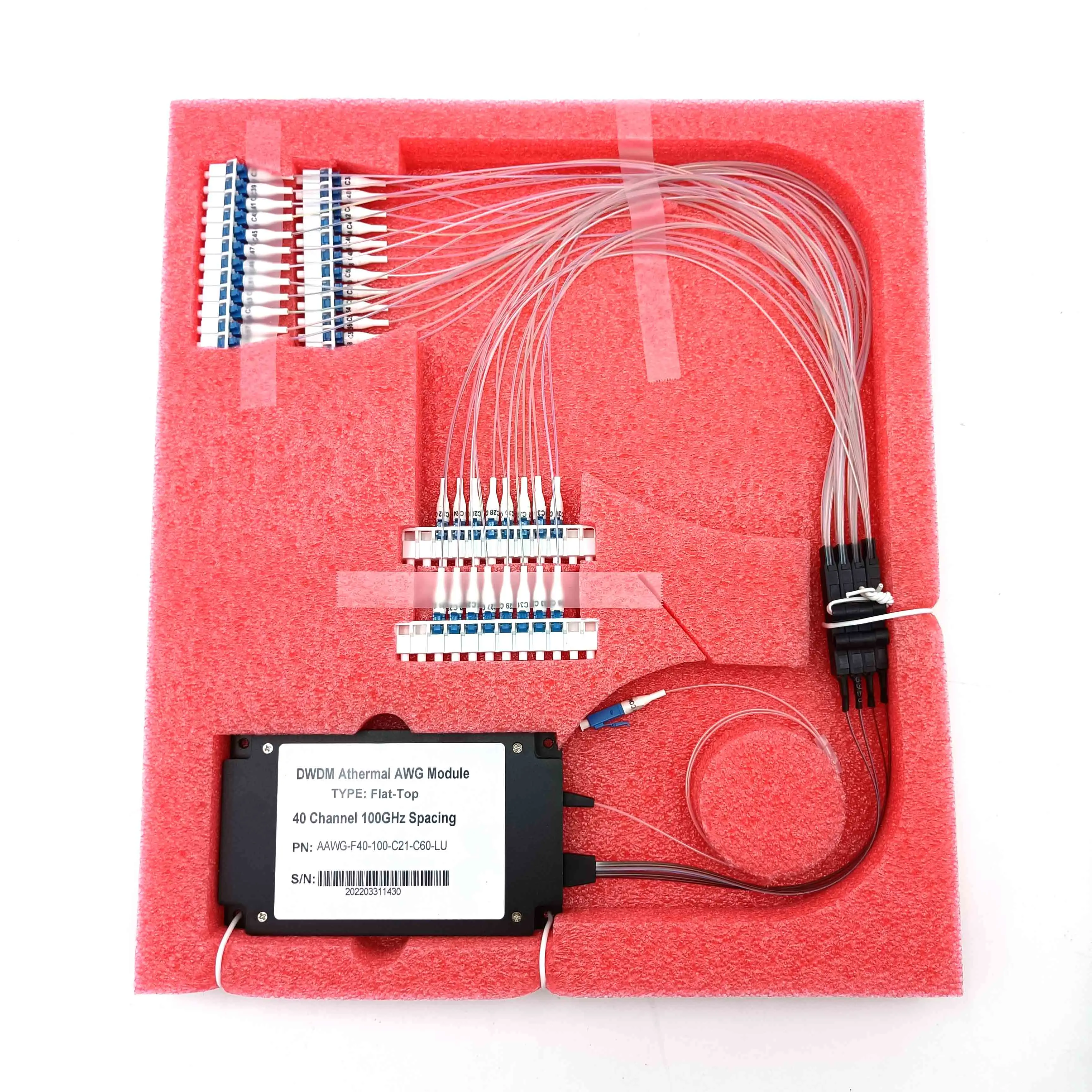 40 каналов 100 ГГц с плоским верхом Athermal AWG DWDM Оптический мультиплексор демультиплексирование модуль