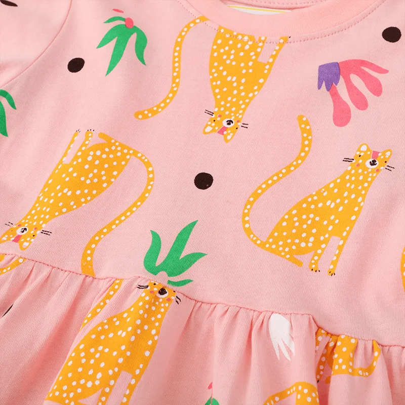 High Quality Printed Twirl Princess Soft Cotton Full Sleeves Pink Children Clothes For Girls Dress