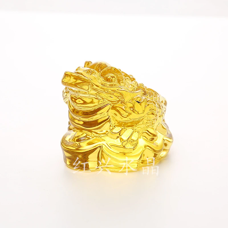 
Yellow Crystal Glass Jin Chan Lucky golden toad Glaze Carving Money Frog for Bussiness Gift 