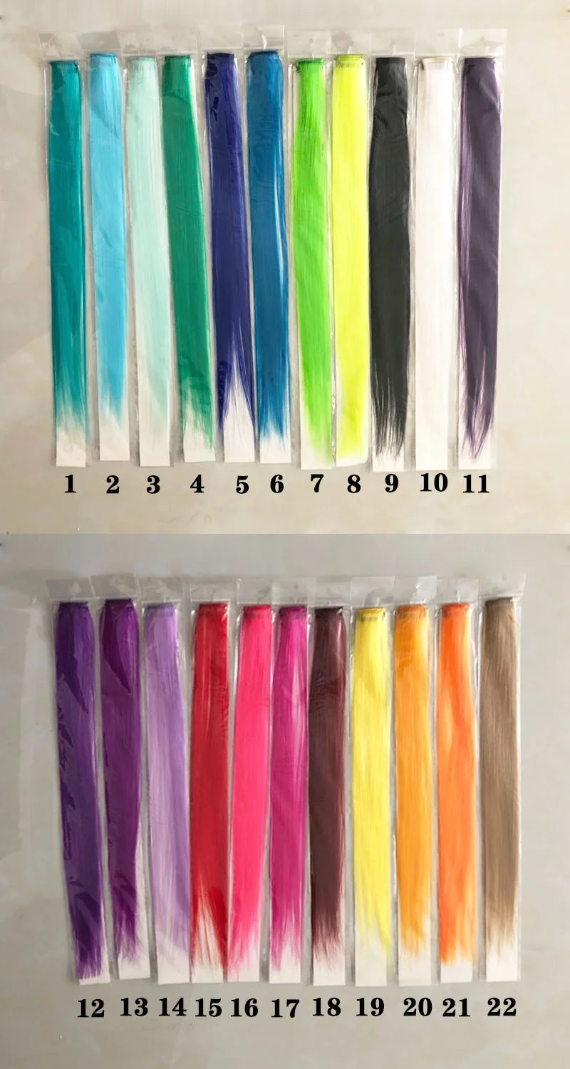 One Piece Clip In Hair Extension Synthetic Multi-colors Party Highlights Colorful Silky Straight One Clip Hair Extension