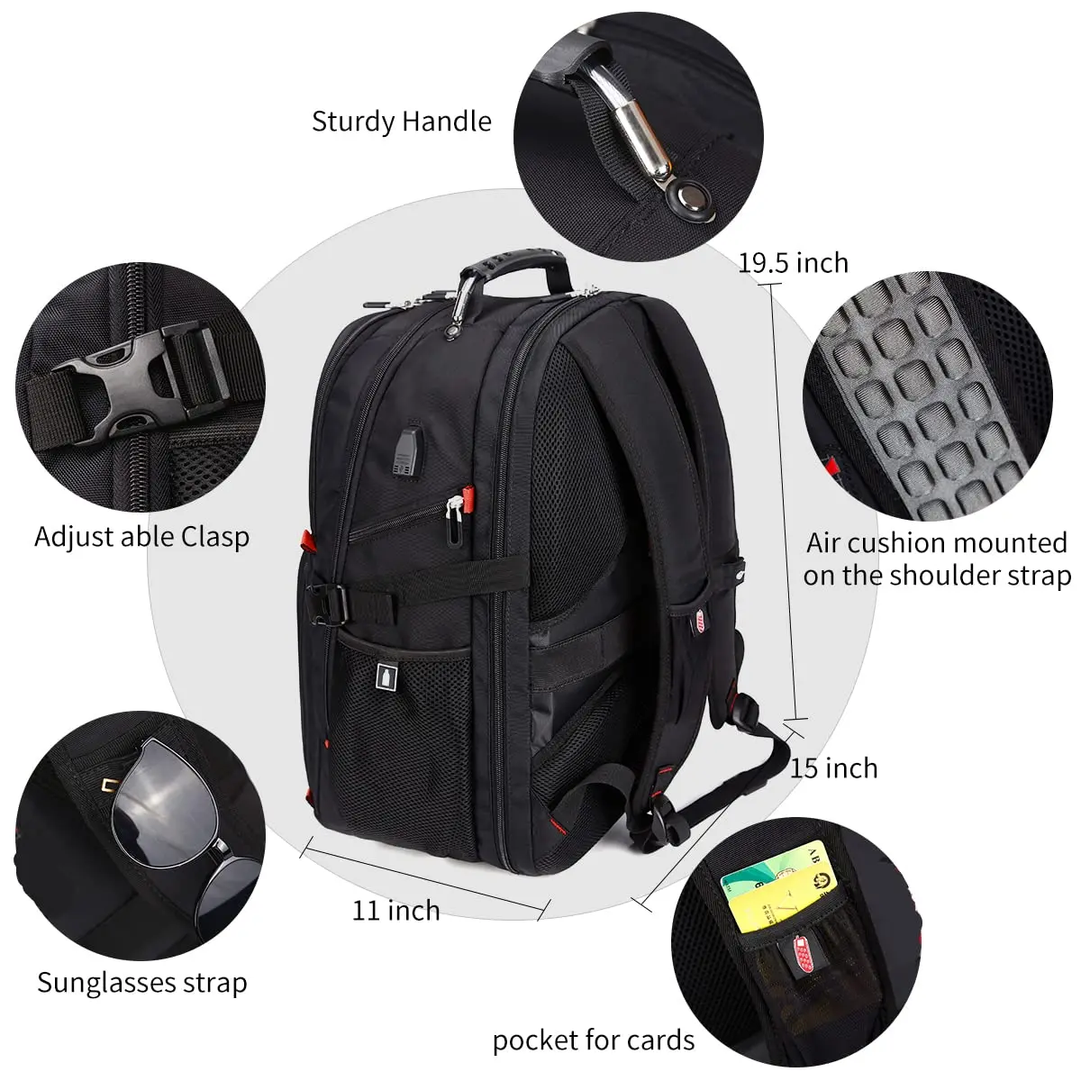 LER Extra Large 52L Travel Laptop Backpack with USB Charging Port Business Laptop Backpack for 17 Inch Laptop