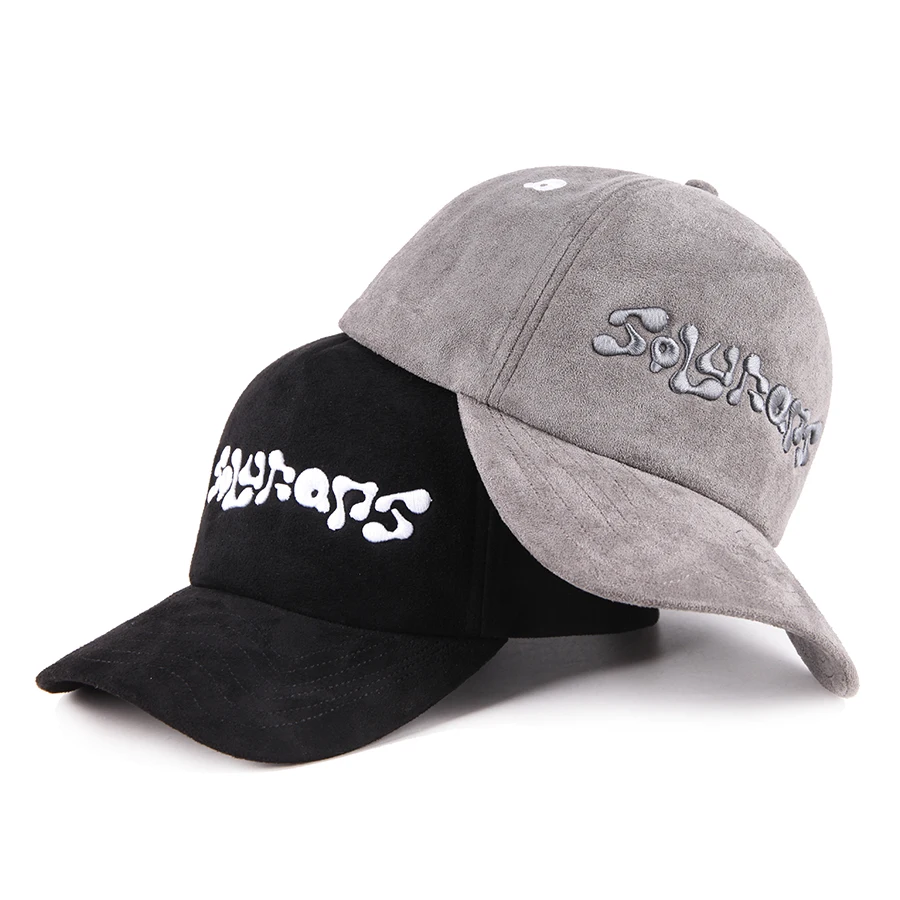 Unstructured customized embroidery logo 6 panel suede baseball cap