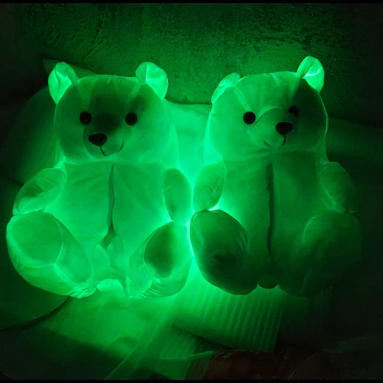 Custom New Design Star Illuminant Lovely Cute Furry Animal Winter Warm Cotton Shoes All-inclusive Plush Teddy Bear Slippers
