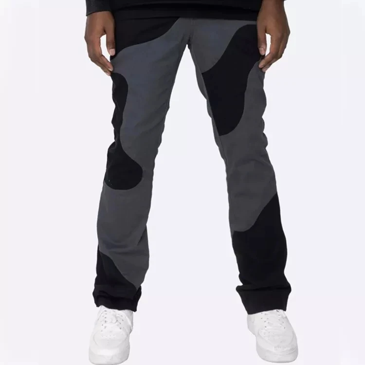 Label Custom Denim Cotton pants Wholesale Patchwork Men Stacked Slim Jeans