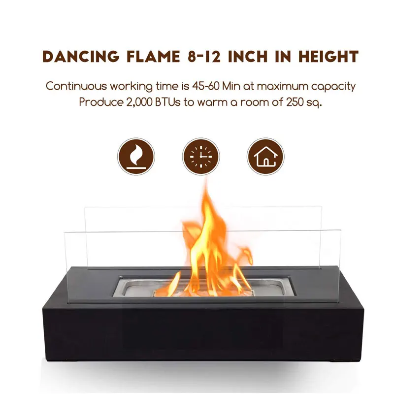 bio-ethanol indoor door fireplace Tabletop Desk Table Top Ethanol Fireplace Glass fire pit