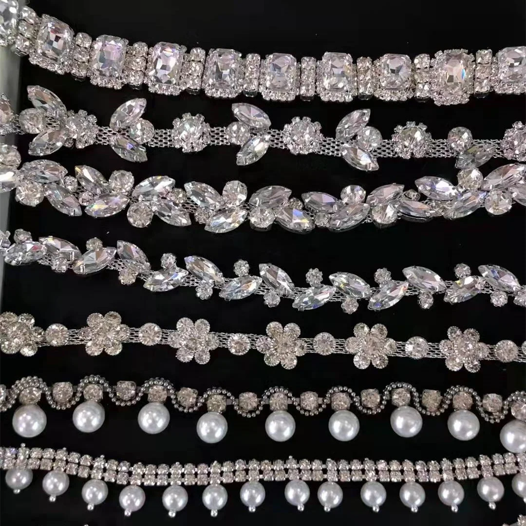 Wholesale Crystal Rhinestone Chain Trimming,Bridal Sash Rhinestone Trim Applique Wedding Belt Garment Accessories