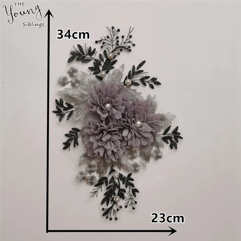 Grey Embroidery Applique 3D flower ABS pearl Lace Collar DIY Sewing Neckline Fabric Dress Decorate Accessories Supplies