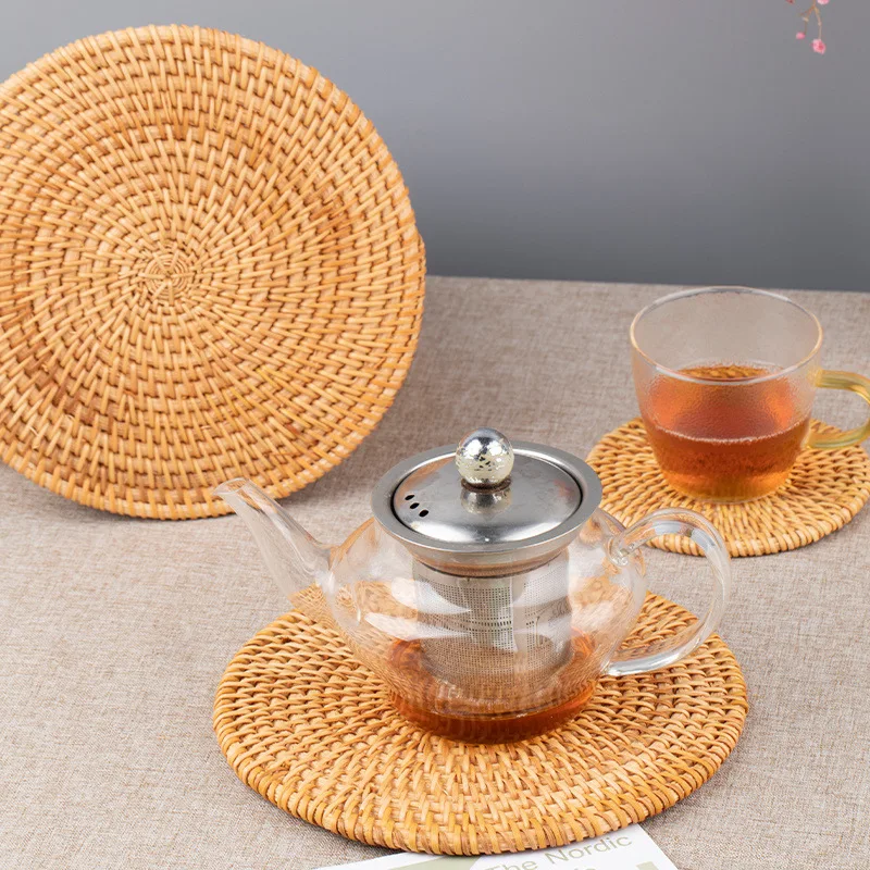 Rattan mat round table mat tabletop teacup Western placemat Insulated mat rattan tea set accessories