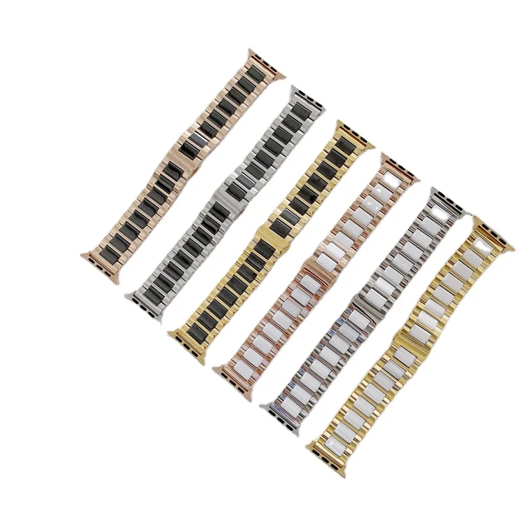 Luxury 3 Link Metal Watch band for Apple Watch Stainless Steel Ceramic Bracelet Strap for Apple iWatch