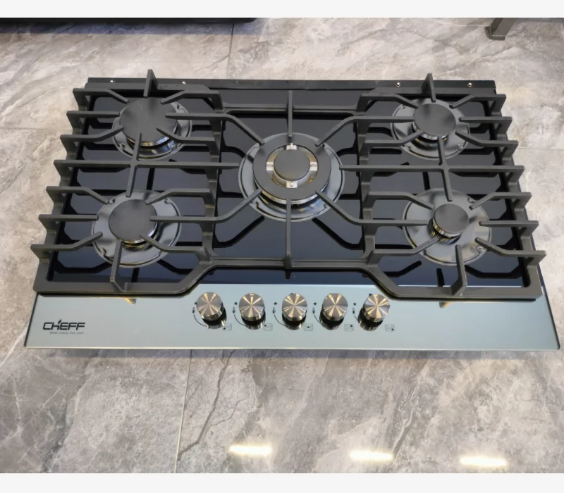 Wholesale Cooking Appliances New Design Auto Ignition Gas Stove77cm 5 Chinese Burner Built in Gas Hobs With Glass Cooktop