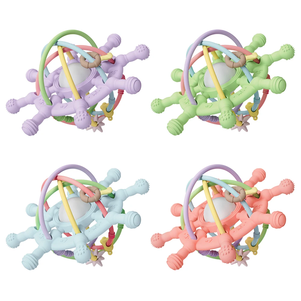 ES-Pro 100% Food Grade Silicone Baby Toys Soft Silicone Montessori Toy Baby Rattle Puzzle Chew Toys Factory Wholesale Free