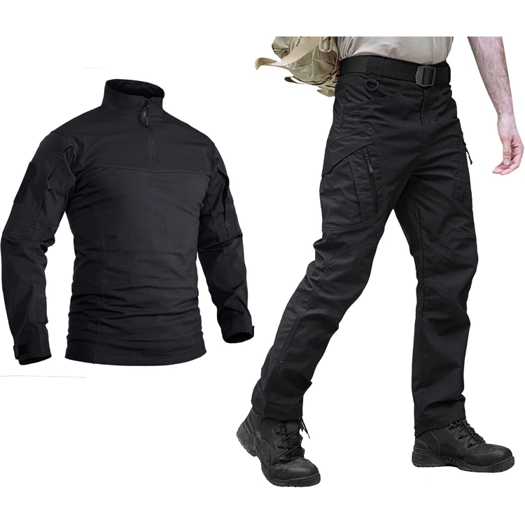 Custom Clothing Manufacturers Tactical Combat Shirt Trousers Black ,Frog Suit Army Military Uniform,Ripstop Security Guard Pants