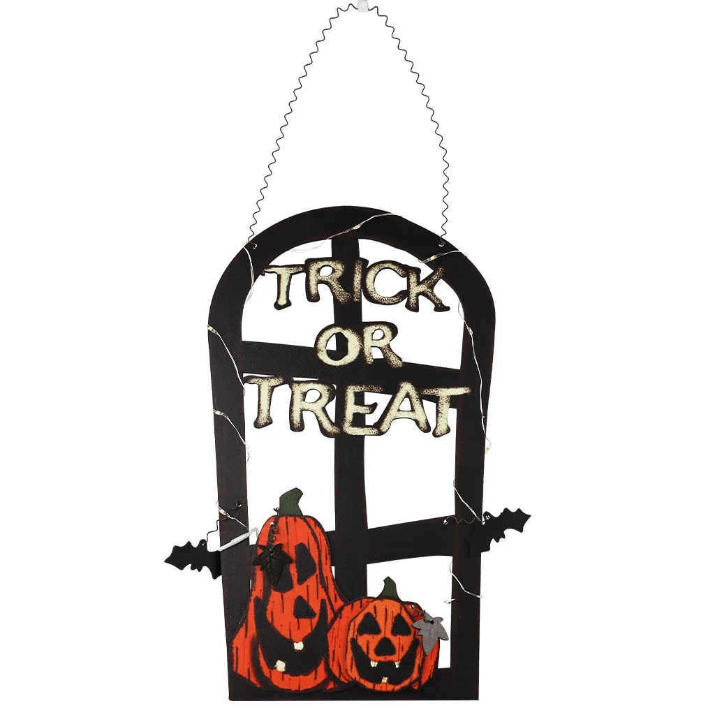 Halloween Decoration Tombstone Modeling LED Lights Door Hanging Pumpkin Skeleton Welcome Sign Wall Decoration Hanging Crafts