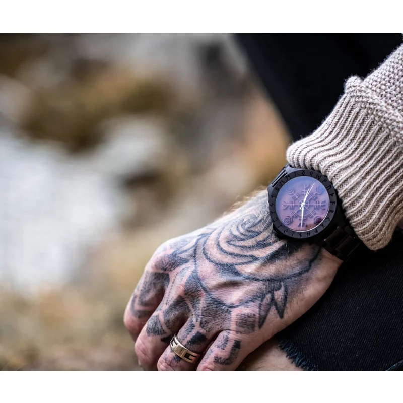 Norse Runes Helm of Awe Superior Japan Movt Quartz Watches Viking Wooden Watch