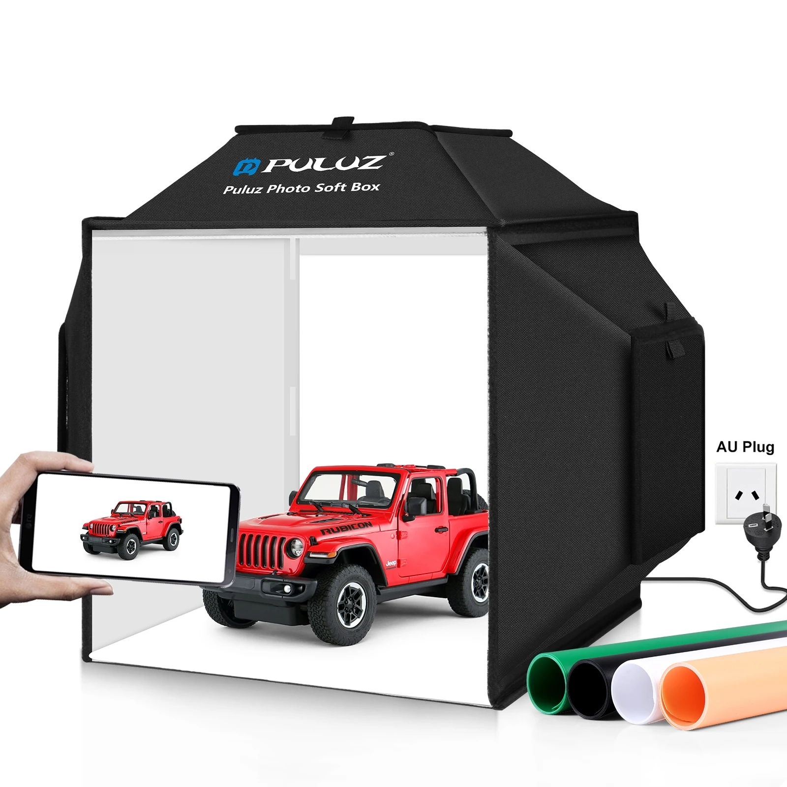 PULUZ 40*40cm Folding 24W 5500K  2 in 1 Photography Lighting Kits &4 Color Backdrops Photo Studio Shooting Tent Soft Box Softbox