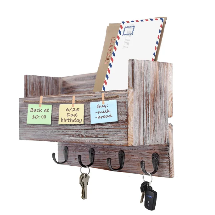 Высококачественная прочная деревянная настенная полка для ключей с крючком