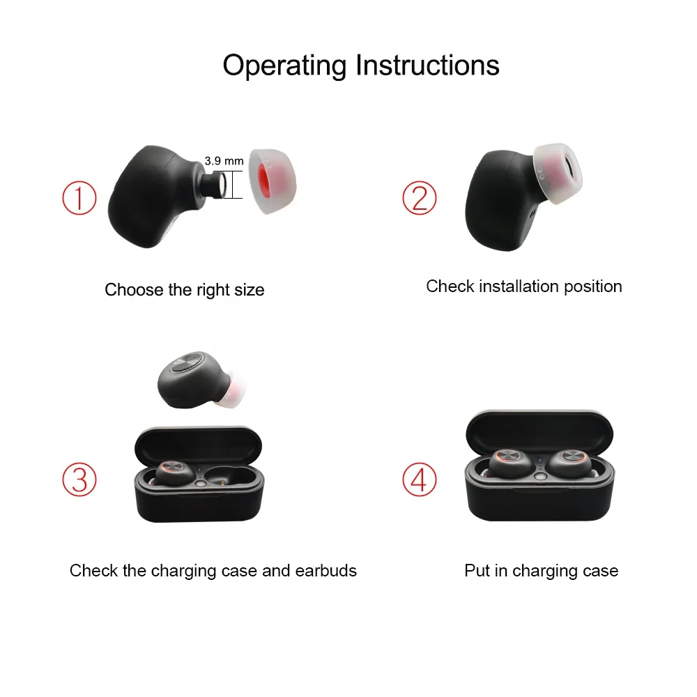 Earphone Tips Replacement Silicone Earbud Tips for Wireless Blue Tooth Headset 4mm-5mm Inner Tips in-Ear Headphones