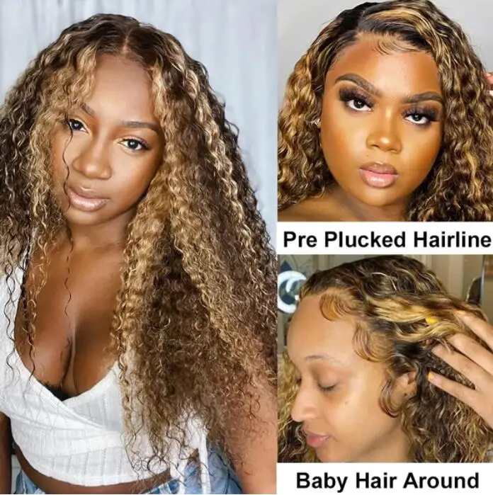 
Ombre 27/30 Color Piano Color Human Hair Wigs Brazilian Remy Hair Pre-Plucked Wigs 13*4 Lace Front Wig deep wave 