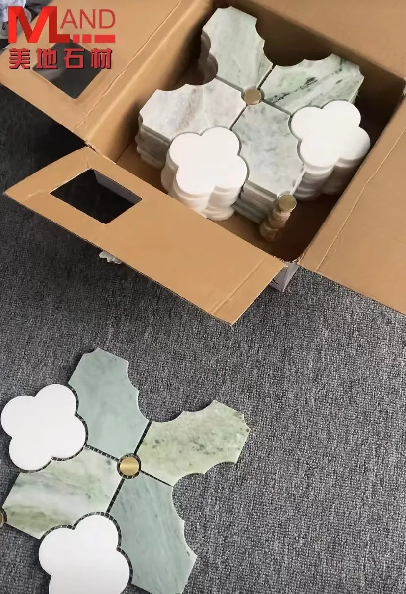 Factory direct sales marble mosaic parquet carpet flooring multiple patterns White gold edge floor