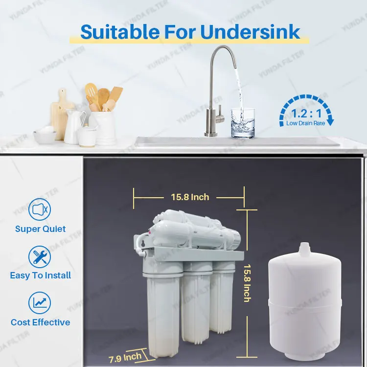 PP GAC CTO Water Filter Replacement Under Sink 75 100 GPD 5 Stage Home Use No Pump RO Filter System