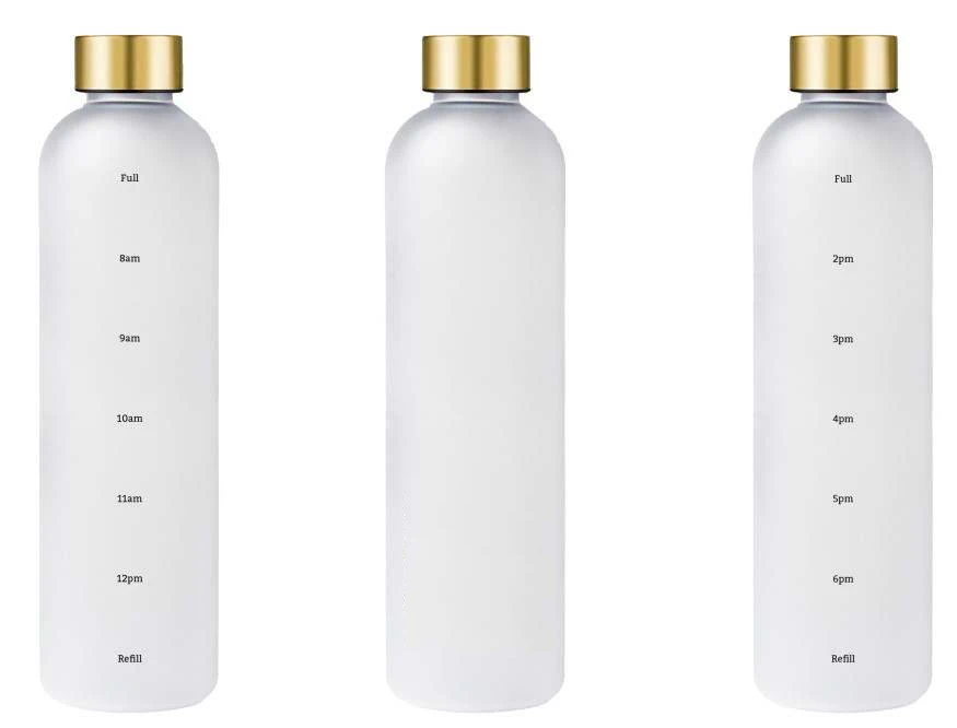 Multiple Gradient Color Motivational Time Marker Leak-Proof Tritan Sport Plastic Water Bottle BPA Free Frosted 1 L 32 Oz Bottle