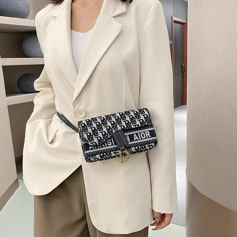 Luxury Oblique Printed Canvas Saddle waist bag fanny pack for women Chain Shoulder Messenger Bag Clutch 3-in-1