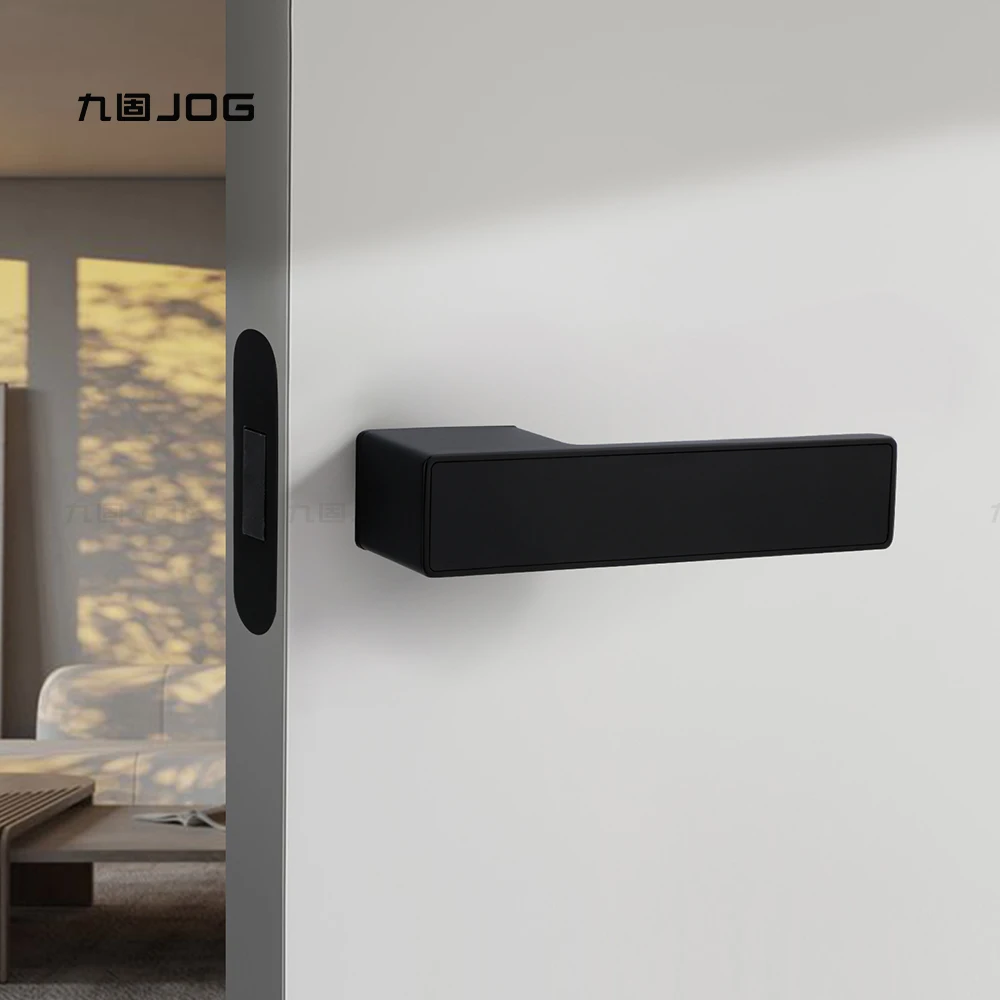 JOG Hardware Factory OEM Modern Simple Design Interior Wooden Door Bedroom Minimalist Door Handle Set Magnetic Lock