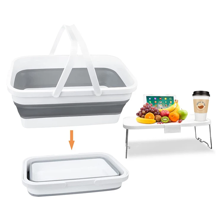 16L Camping Portable Folding Collapsible plastic picnic basket storage box with lid and handle