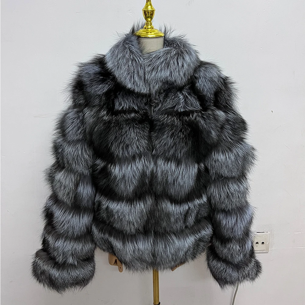 ladies winter real fox fur coat luxury silver fox fur jacket with best quality women genuine fox fur coats