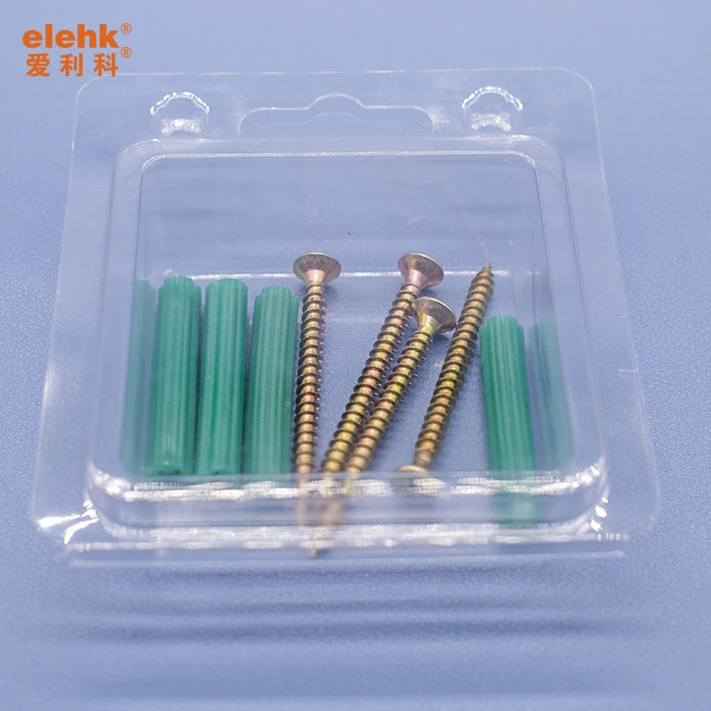 Fastener Manufactory High quality wall plug plastic 7*35 mm green plugs anchor wall pipe plug with screw