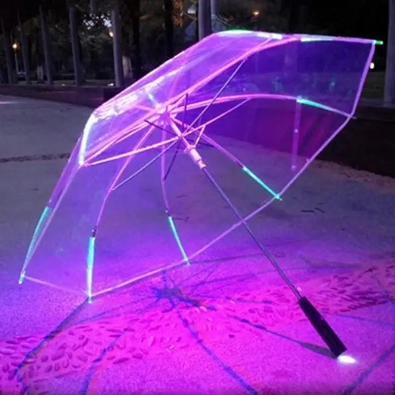 TX8154 Creative LED Clear Umbrella Custom Transparent LED Light Rain Umbrella for Adults & Kids Party Advertising Gift