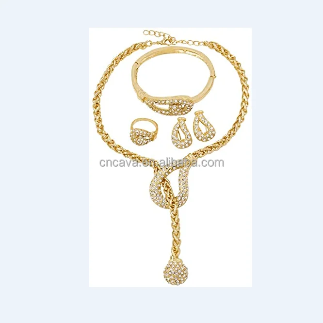 hot dubai indian bollywood gold jewelry set unique snake chain and lariat necklace sets costume gold crystal jewelry for women