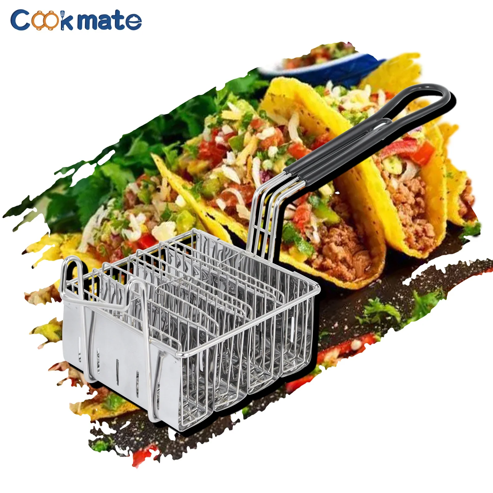 2024 Cookmate Wholesale Kitchenware Small TACO Shell Rectangular Deep Fryer Wire Basket