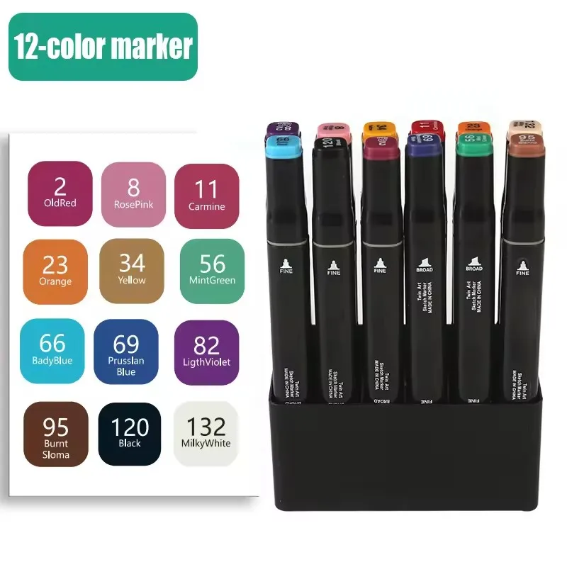 Cheap Wholesale 12 30 40 80 100 120 168 204 262 Color Dual Tip Marker Pen Set