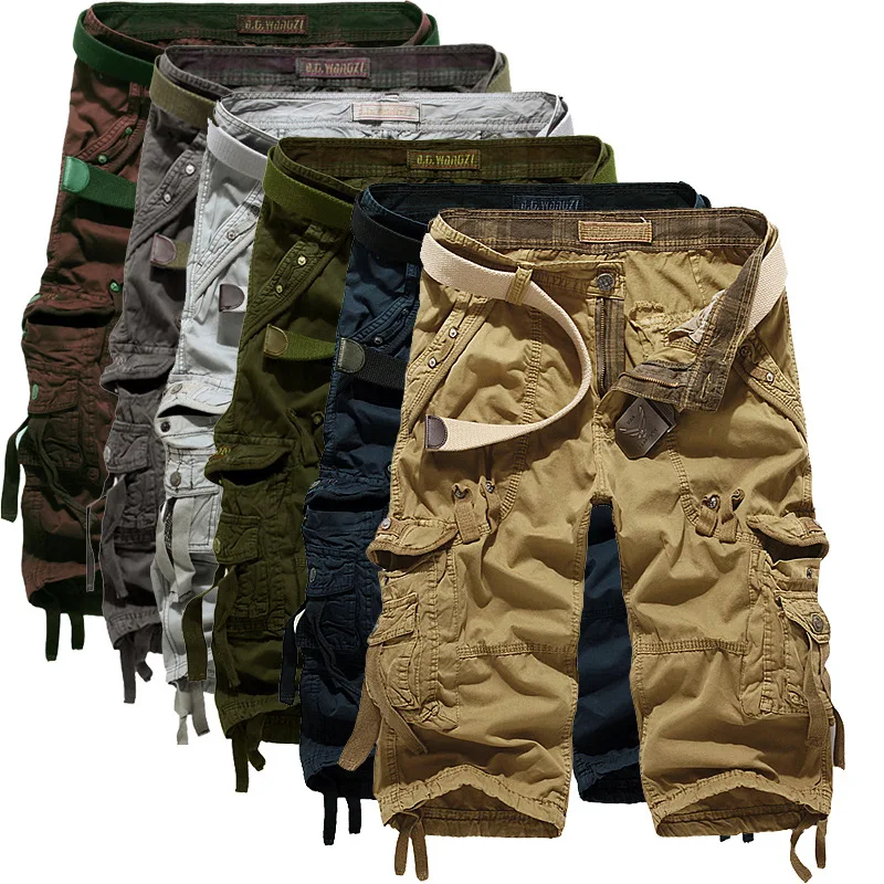 Summer Cargo Shorts Men Casual Workout Camouflage Shorts Multi-pocket Calf-length Short Pants Men ( Belt is not included )