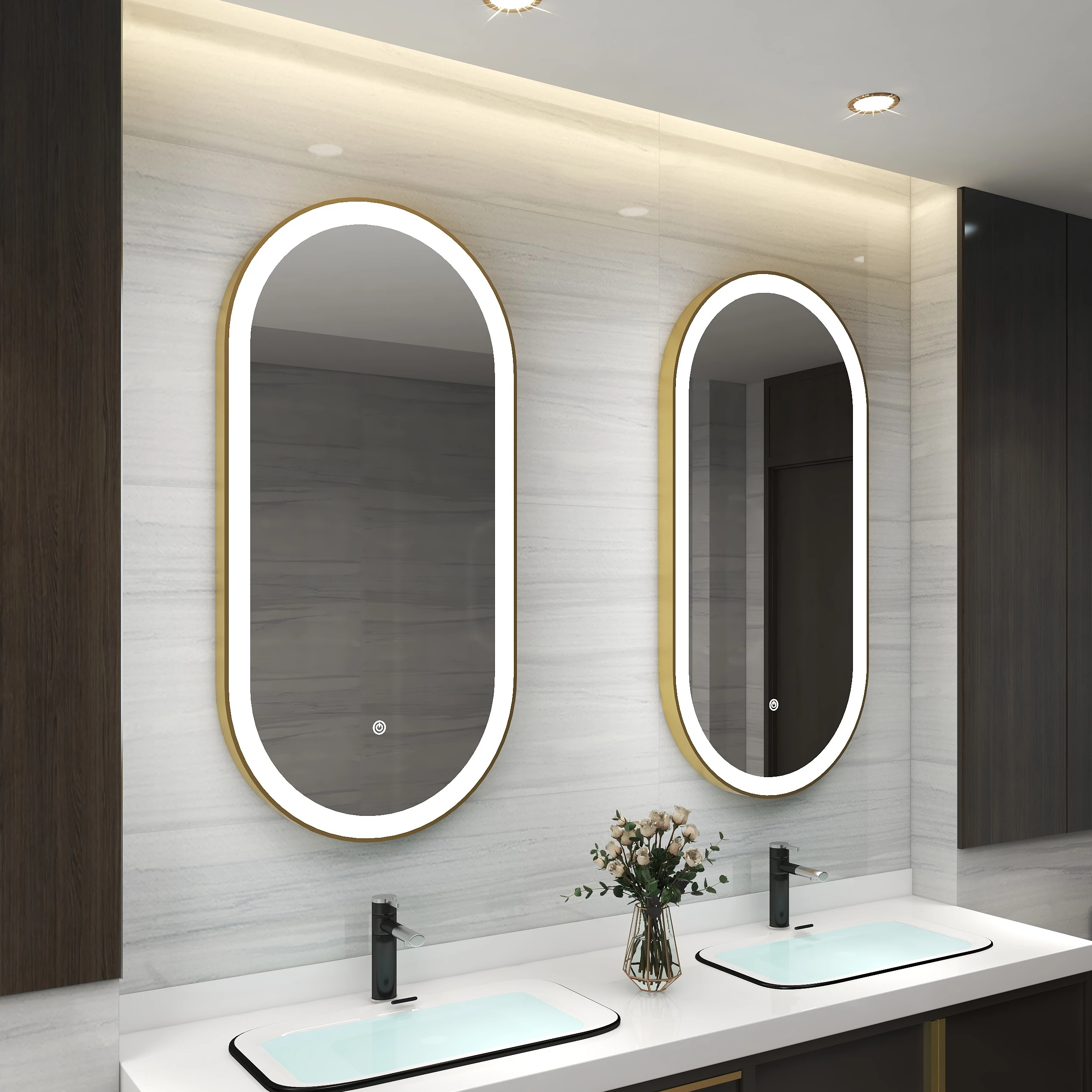 Зеркало светодиодное круглое овальное с подсветкой wifi подогревом ip44 Водонепроницаемый умный сенсорный экран для ванной стены