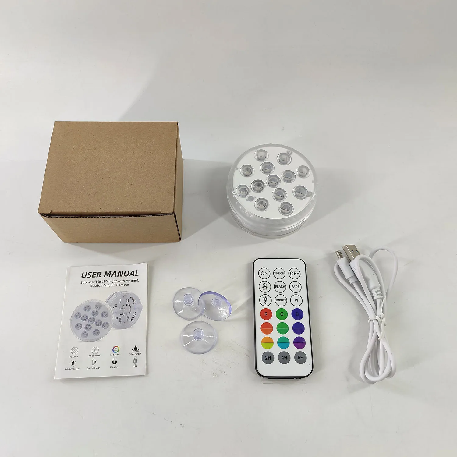 Rechargeable Pond Lights 13 LED IP68 Magnetic Waterproof Pond Lights RF Remote Controlled RGB Submersible LED Lights for Vase