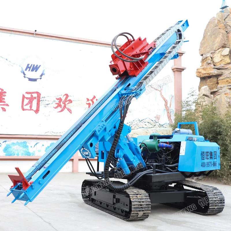 Solar power photovoltaic crawler ground drilling pile driver machine