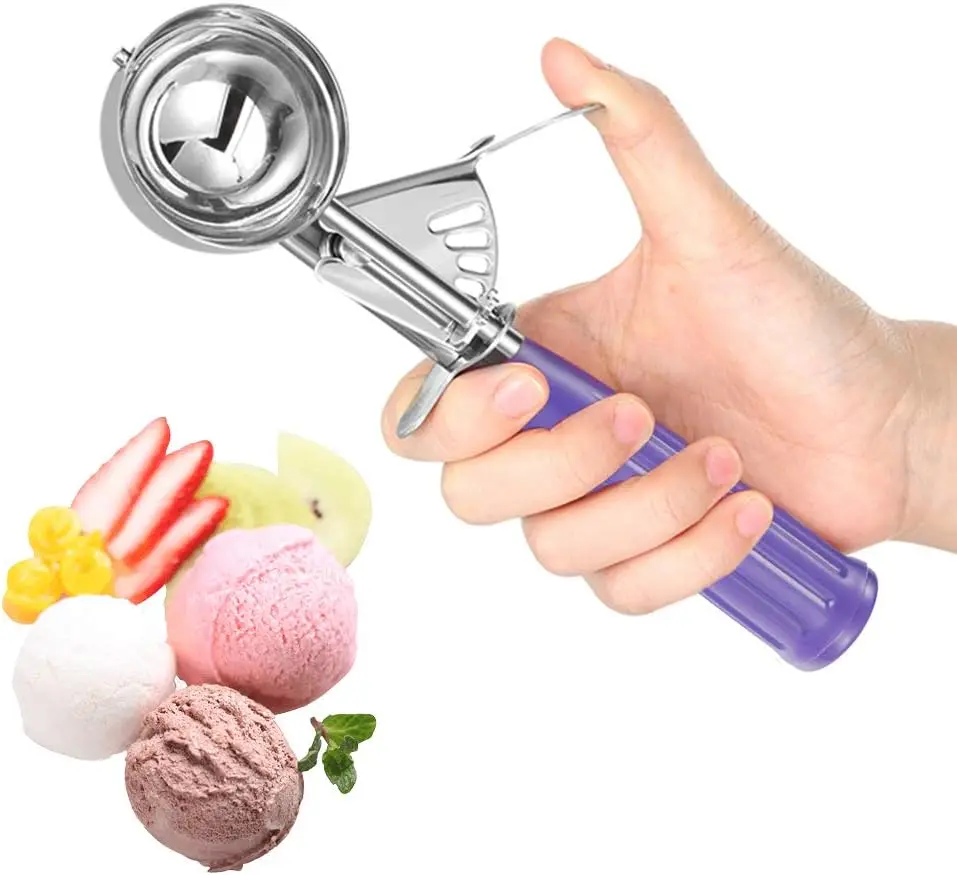 304 ss Ice Cream Scoop 1-5oz Cookie Scoop Melon Baller Scoop with Trigger Release And Non-slip Rubber Grip