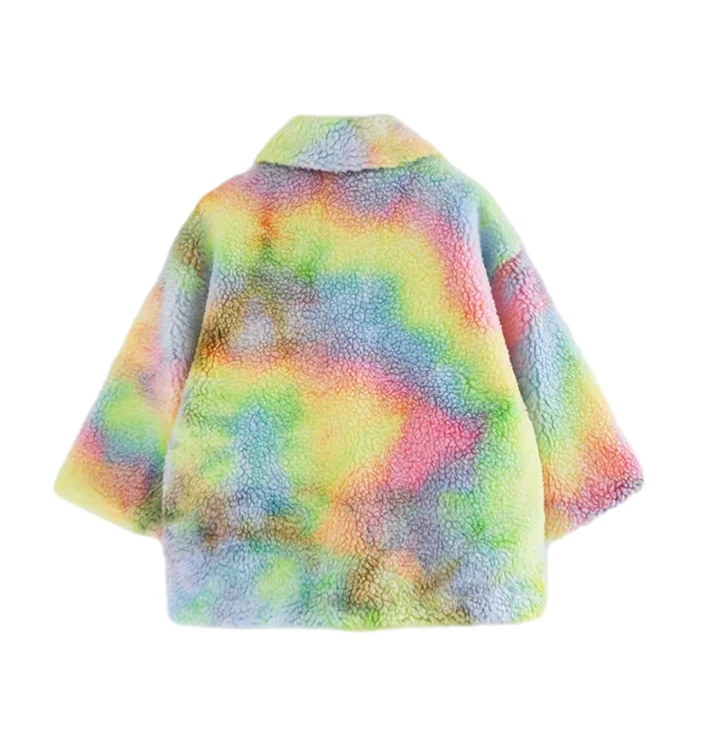 2024 Winter New Design Polar Fleece Rainbow Girls Coats 100% Polyester Turndown Collar Kids Outwears