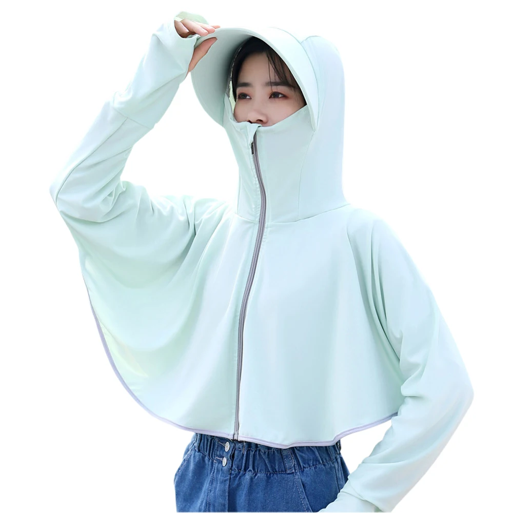 Sidiou Group Women UPF50+ Anti UV Jacket Long Sleeve Thumb Holes Sunscreen Shawl Zipper Hooded Quick Dry Lightweight Windbreaker