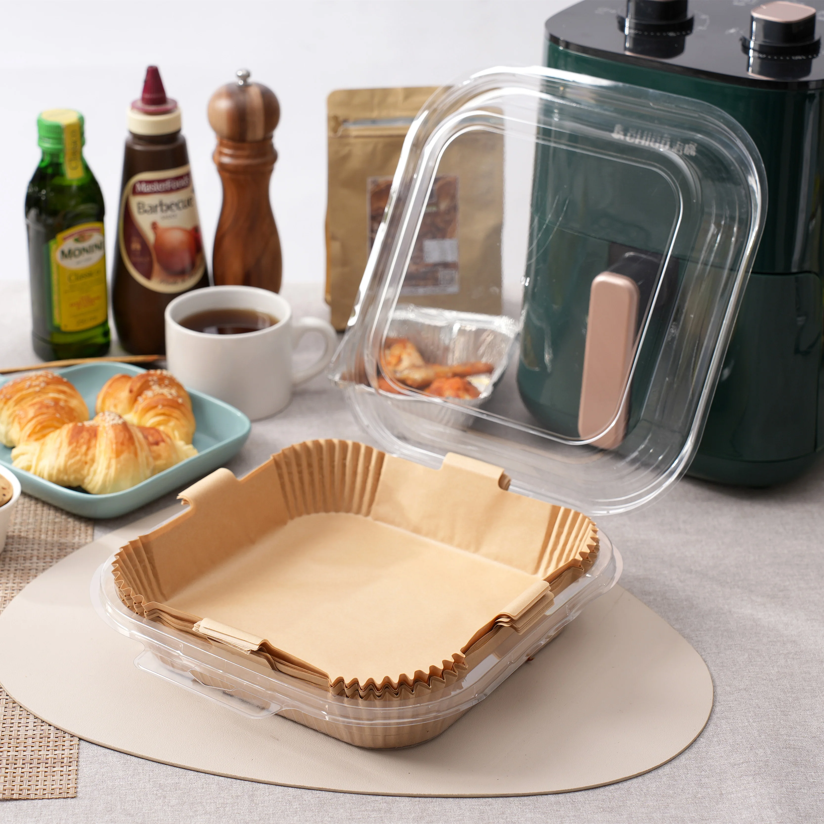 Hot Sale New Design Biodegradable Silicone Air Fryer Liners Coated Parchment Cooking Paper for Air Fryer for Food Industry