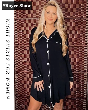 High Quality Long-Sleeve Button Down Soft Comfy Bamboo Cotton Modal Pajamas for Women Sleepwear Sleep shirt Sleep Dress