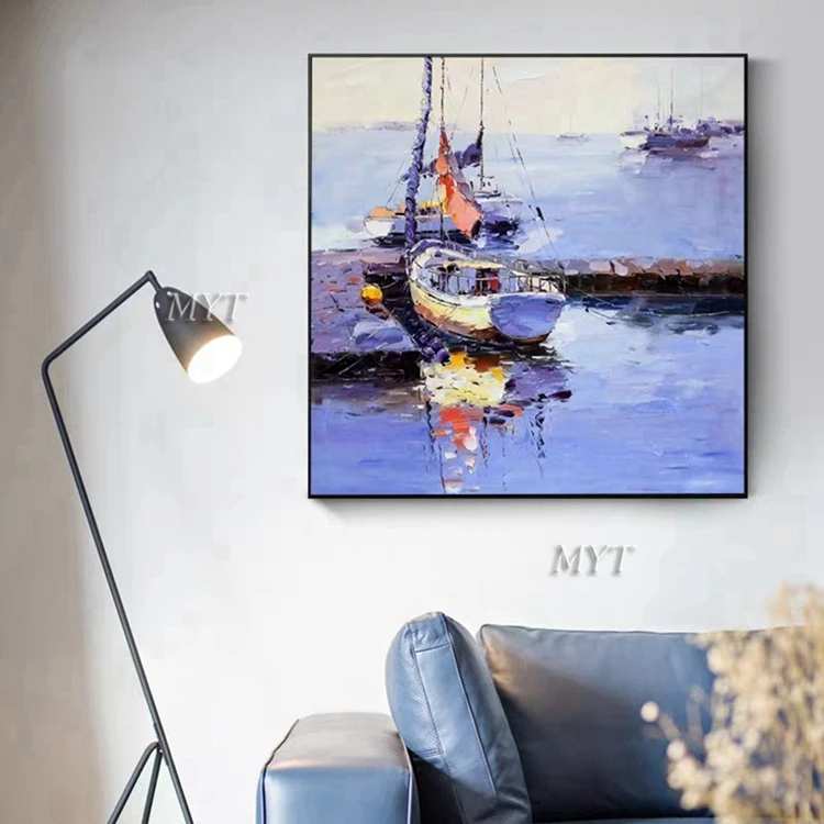 
Acrylic Textured Abstract Painting Modern Seascape Oil Painting Boat Canvas Wall Art 