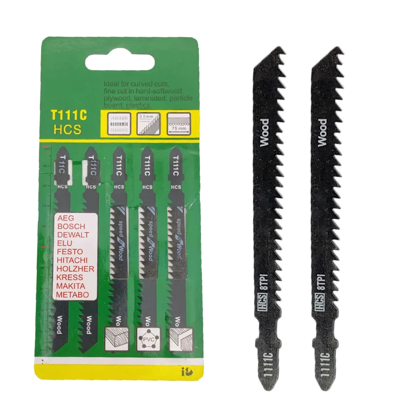 5-Piece T111C HCS 8T Jig saw Blades Set T-shank Jig fast cutting saw Blade for Wood or plastic