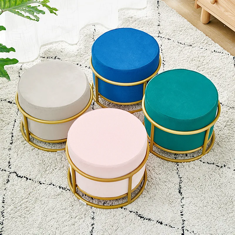 LH-040  living room stool pink velvet round pouf ottoman changing stool living room  pink velvet round mental  chair  shoe stool