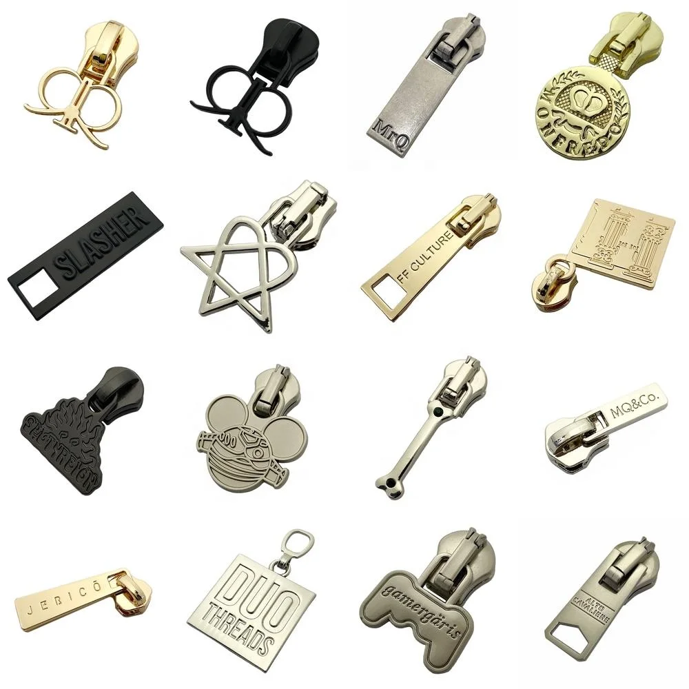 Factory wholesale custom engraving zip zipper puller and slider for dress
