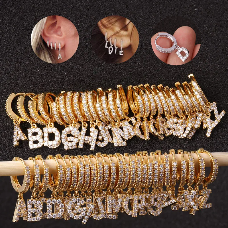  Luxury Classical Jewelry Zircon 26 Alphabet Drop Letter Pendant Earrings For Women Girl